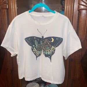 🎄Women’s Outlaw Sm White Crop Top Butterfly,Dessert,The Sun,The Moon,The Earth